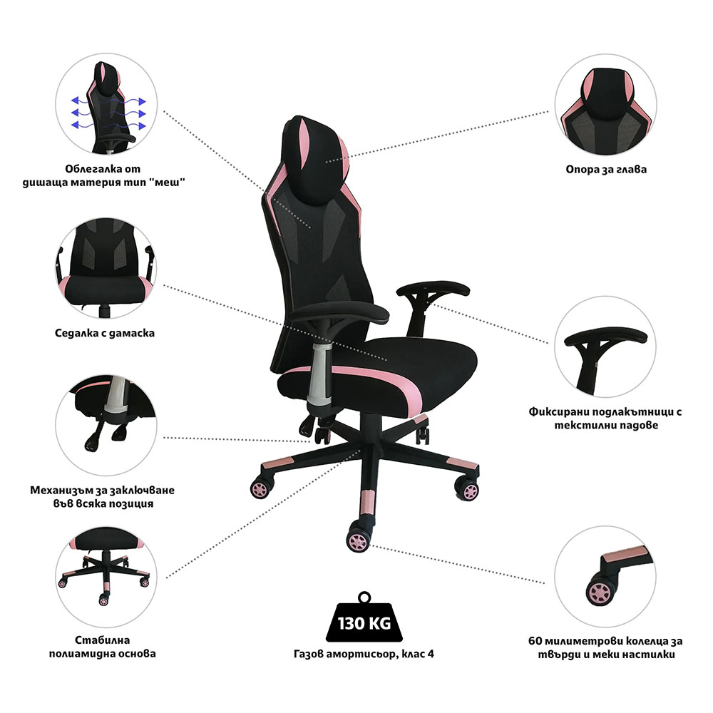 Геймърски стол RFG Soft Game черен-розов